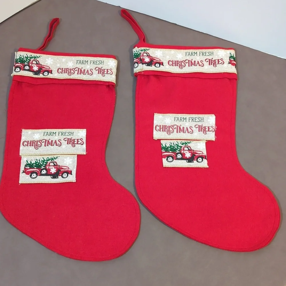 Stocking set of 2 Farm Fresh Christmas Trees and 2 Burlap Merry Christmas Pieces